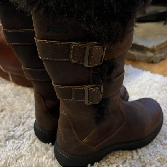 L.L. Bean Nordic Tek Tall Leather Boots Faux Fur Brown Winter Snow Boot - Picture 5 of 9